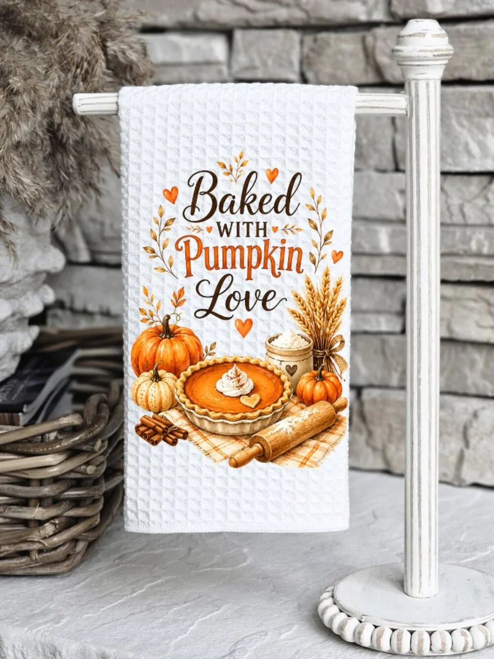 Baked With Pumpkin Love Kitchen Towel Set, Fall Baking Towel, Housewarming Gift